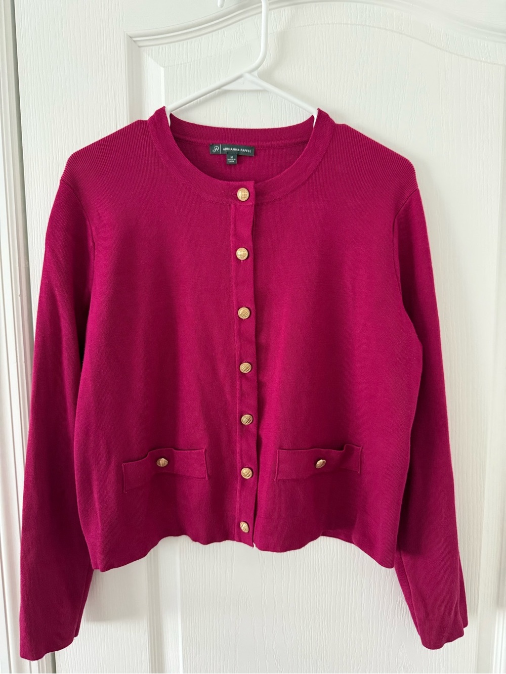 Adrianna Papell Magenta Button-Front Crewneck Cardigan